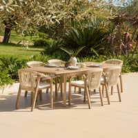 Saffron 6 Seater Extending Wooden Garden Dining Set with Shiro Beige Rope Chairs