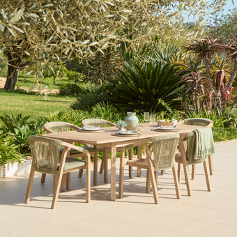 compare product Saffron 6 Seater Extending Wooden Garden Dining Set with Shiro Green Rope Chairs