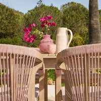 Saffron 6 Seater Extending Wooden Garden Dining Set with Shiro Pink Rope Chairs