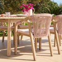 Saffron 6 Seater Extending Wooden Garden Dining Set with Shiro Pink Rope Chairs