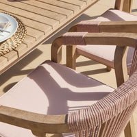 Saffron 6 Seater Extending Wooden Garden Dining Set with Shiro Pink Rope Chairs