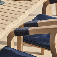 Saffron 6 Seater Extending Wooden Garden Dining Set with Shiro Navy Rope Chairs