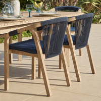 Saffron 6 Seater Extending Wooden Garden Dining Set with Shiro Navy Rope Chairs