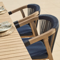 Saffron 6 Seater Extending Wooden Garden Dining Set with Shiro Navy Rope Chairs
