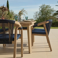 Saffron 6 Seater Extending Wooden Garden Dining Set with Shiro Navy Rope Chairs