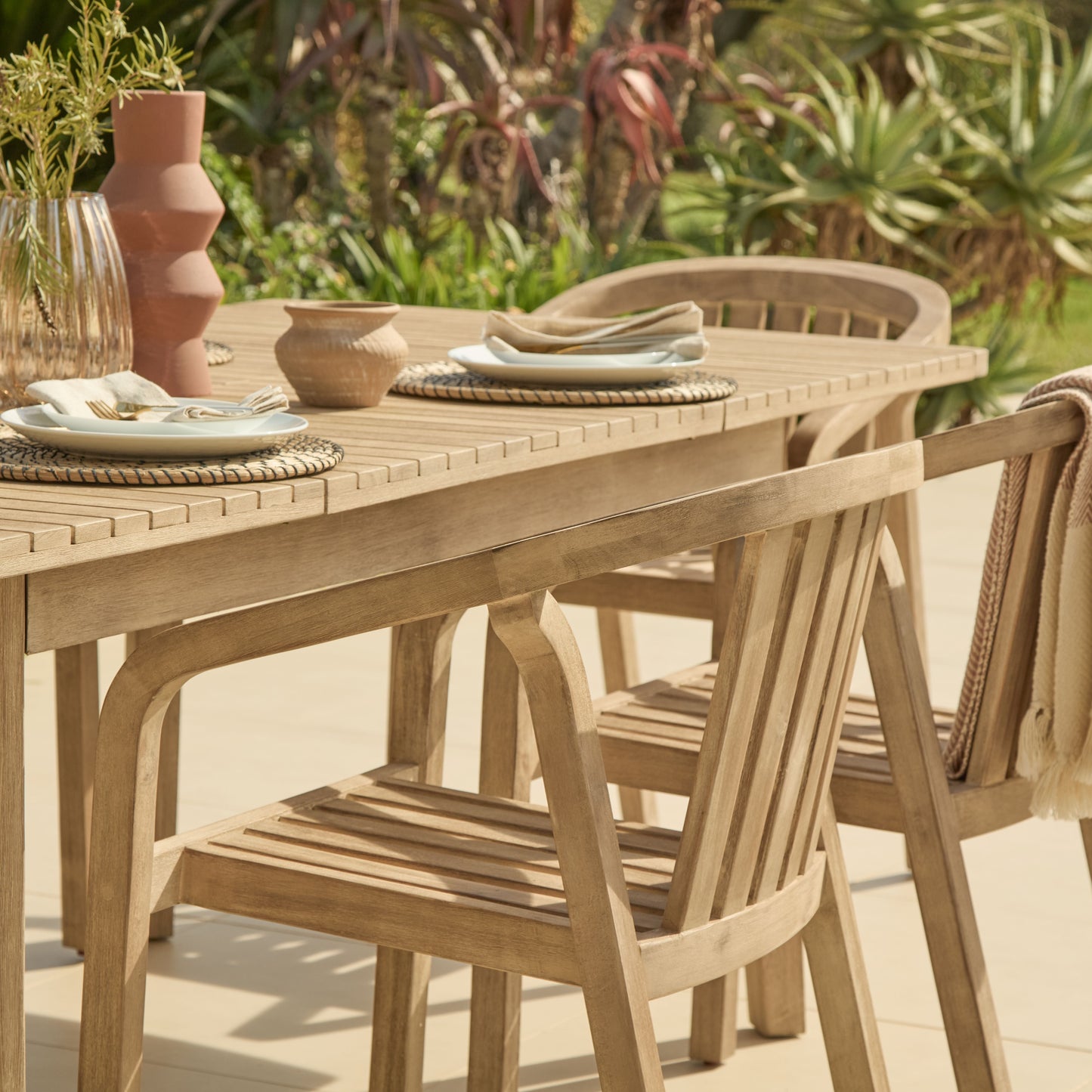 Saffron 6 Seater Extending Wooden Garden Dining Set with Shiro Chairs