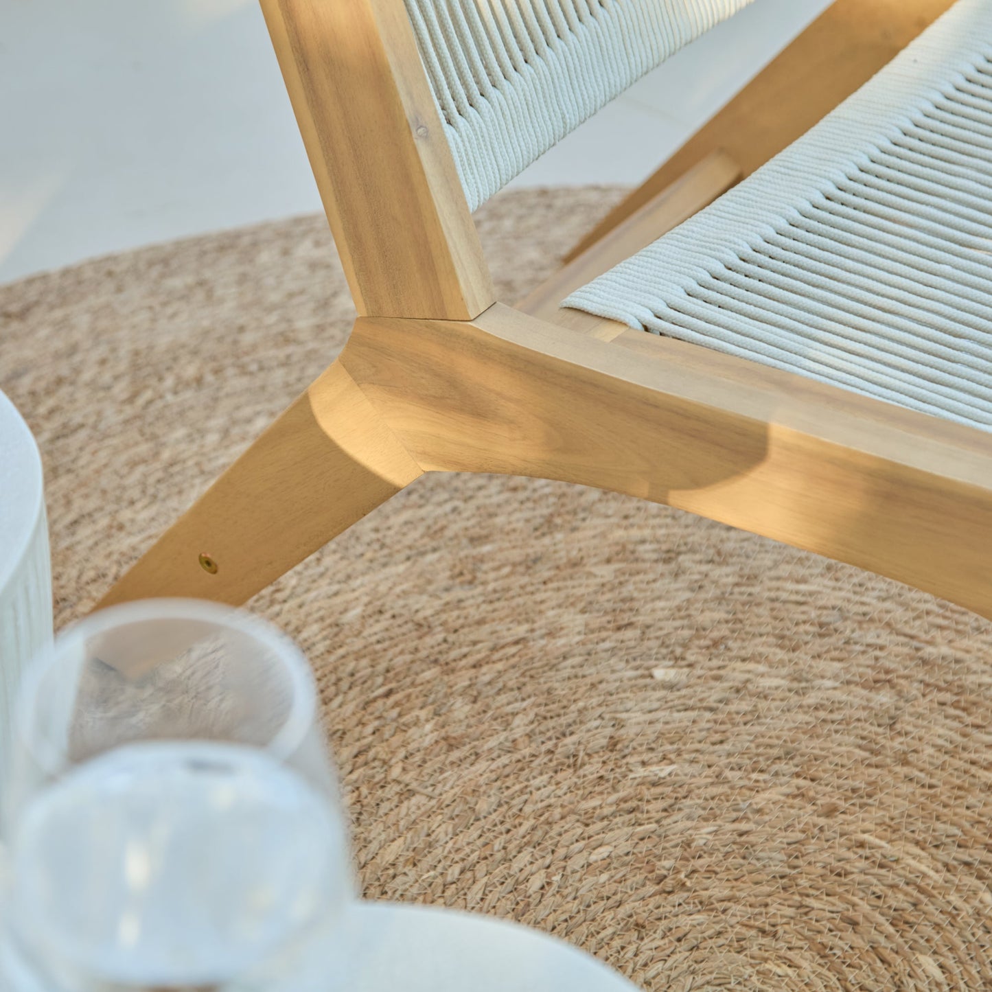 Seren White Acacia Occasional Garden Chair - Beige Rope
