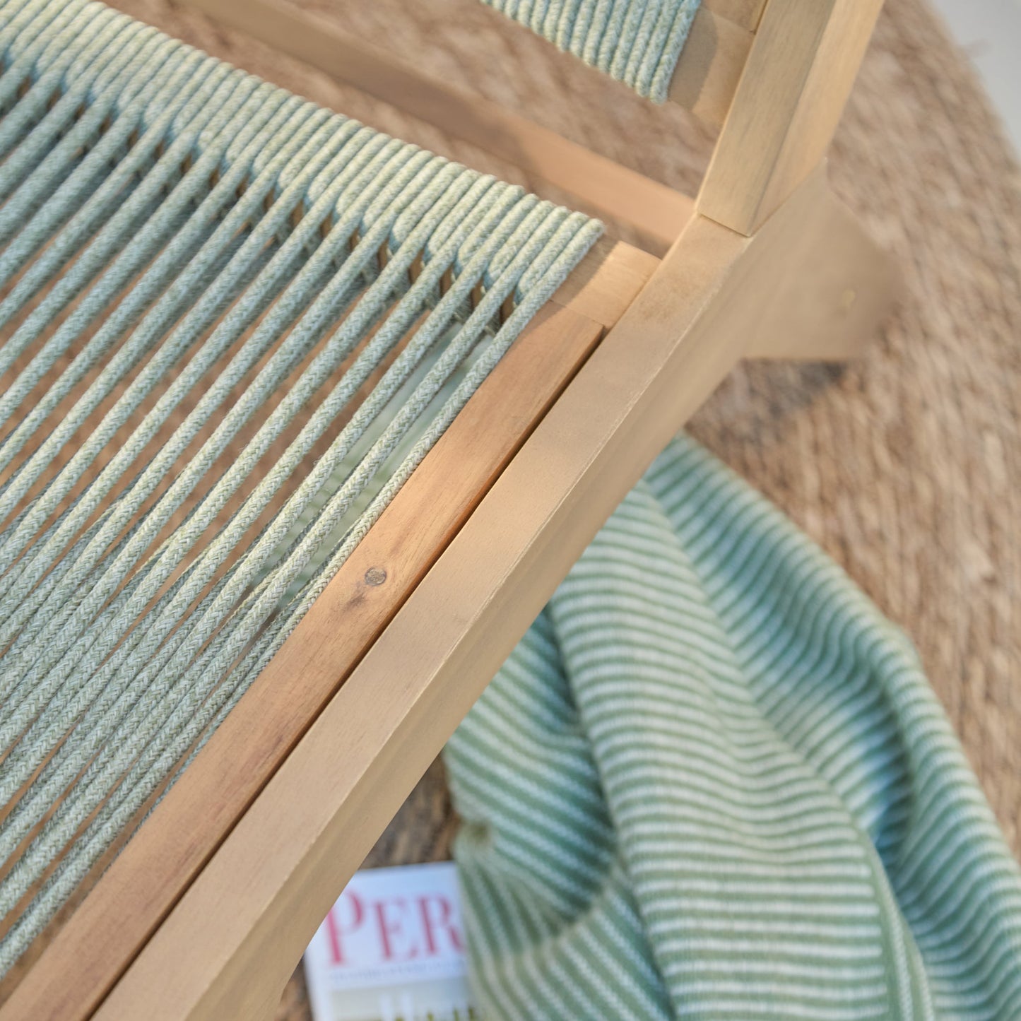 Seren White Acacia Occasional Garden Chair - Mottled Green Rope
