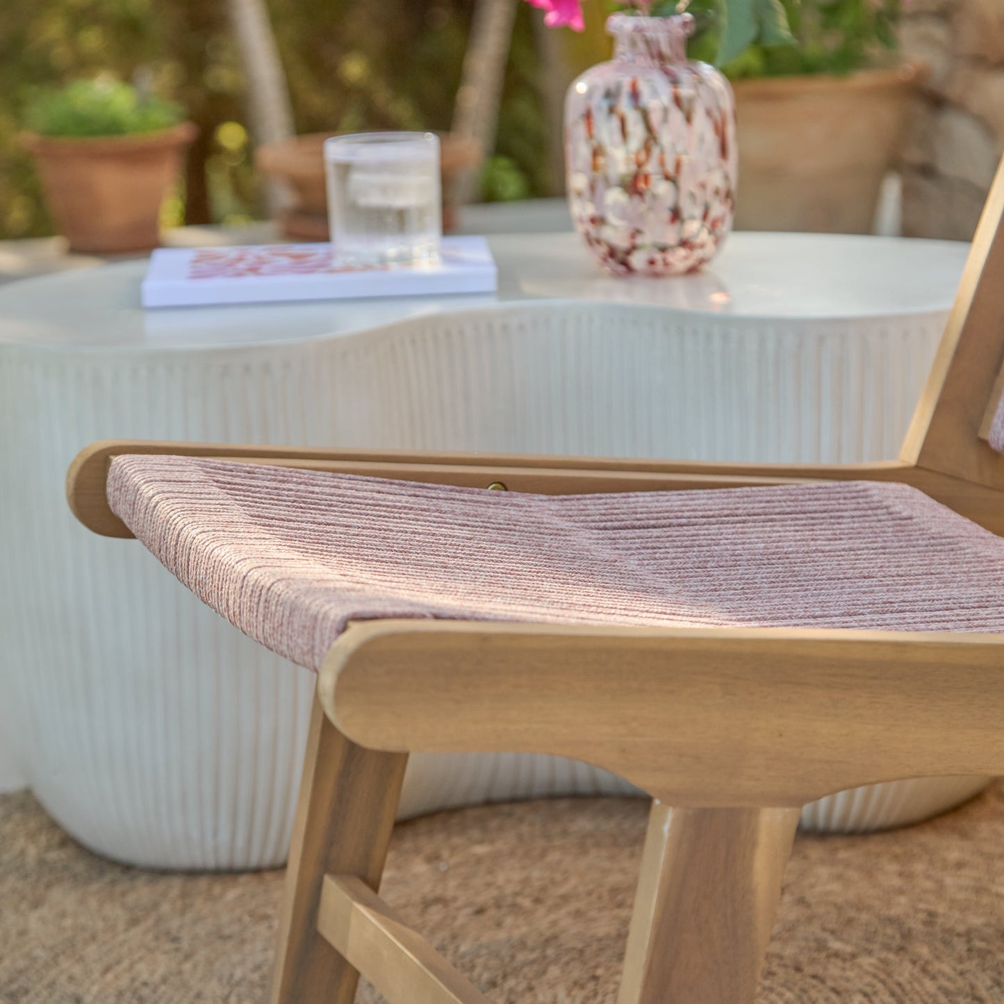 Seren White Acacia Occasional Garden Chair - Mottled Pink Rope