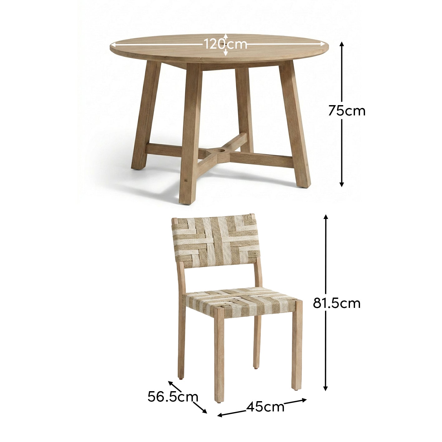 Shiro 4 Seater Round Wooden Garden Dining Set with Saffron Natural/Beige Dining Chairs