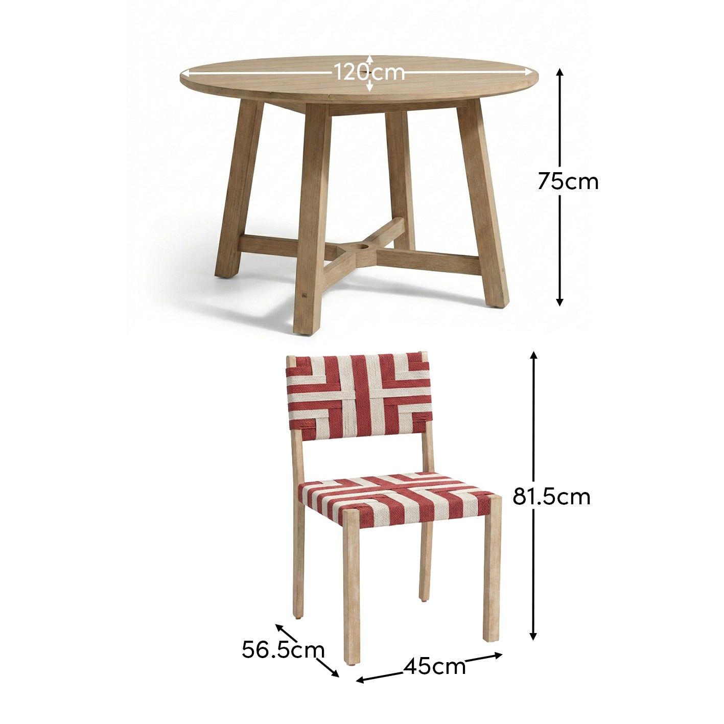 Shiro 4 Seater Round Wooden Garden Dining Set with Saffron Paprika/Beige Dining Chairs