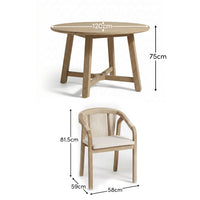 Shiro 4 Seater Round Wooden Garden Dining Set with Shiro Beige Rope Dining Chairs - 120cm