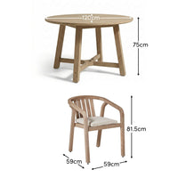 Shiro 4 Seater Round Wooden Garden Dining Set with Shiro Dining Chairs - 120cm