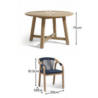 Shiro 4 Seater Round Wooden Garden Dining Set with Shiro Navy Rope Dining Chairs - 120cm