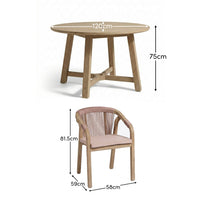 Shiro 4 Seater Round Wooden Garden Dining Set with Shiro Pink Rope Dining Chairs - 120cm