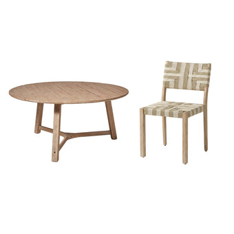 compare product Shiro 6 Seater Round Wooden Garden Dining Set with Saffron Dining Chairs - Natural/Beige