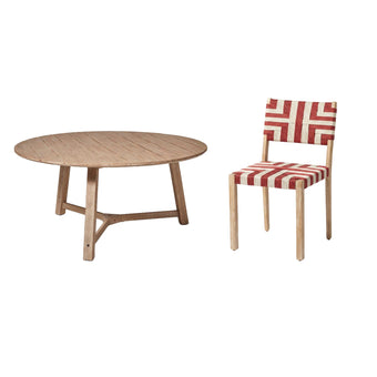 compare product Shiro 6 Seater Round Wooden Garden Dining Set with Saffron Dining Chairs - Paprika/Beige