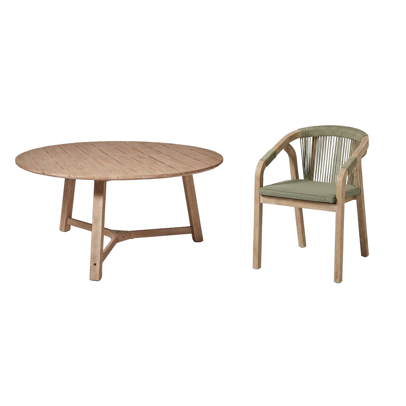 Shiro 6 Seater Round Wooden Garden Dining Set with Shiro Green Rope Dining Chairs - 160cm