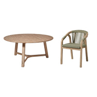 Shiro 6 Seater Round Wooden Garden Dining Set with Shiro Green Rope Dining Chairs - 160cm