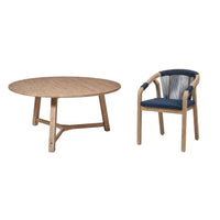 Shiro 6 Seater Round Wooden Garden Dining Set with Shiro Navy Rope Dining Chairs -160cm