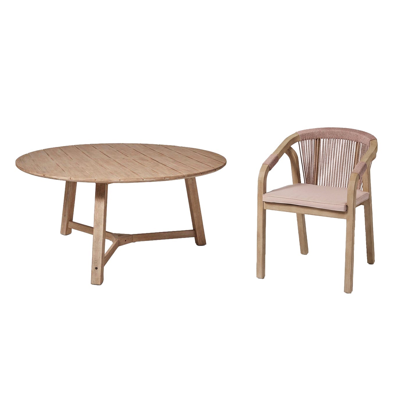 Shiro 6 Seater Wooden Garden Dining Set with Shiro Pink Rope Dining Chairs - 160cm
