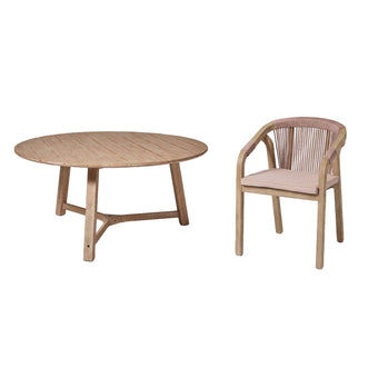 compare product Shiro 6 Seater Wooden Garden Dining Set with Shiro Pink Rope Dining Chairs - 160cm