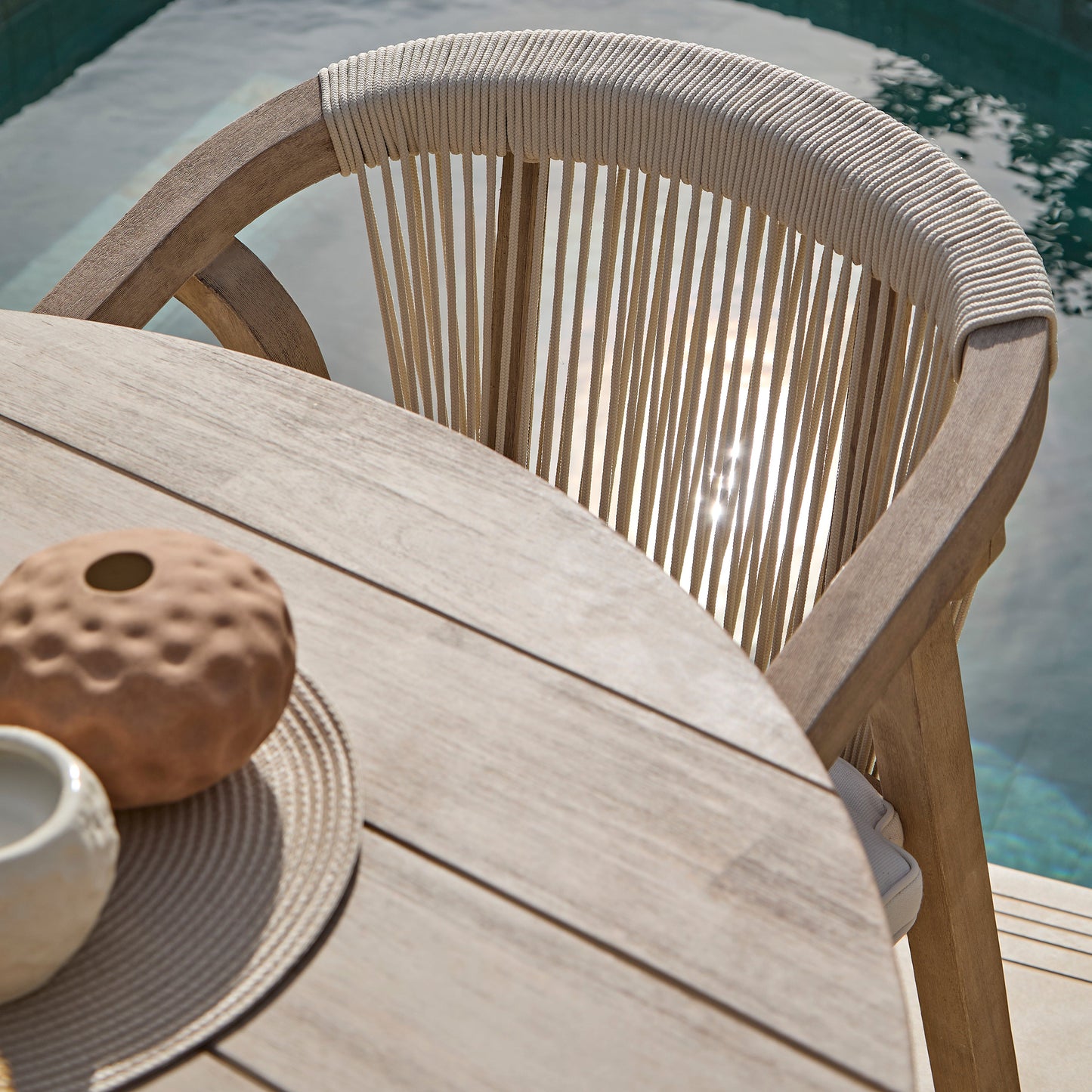 Shiro 4 Seater Round Wooden Garden Dining Set with Shiro Beige Rope Dining Chairs - 120cm