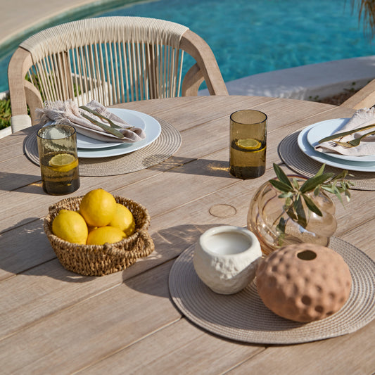 Shiro 4 Seater Round Wooden Garden Dining Set with Shiro Beige Rope Dining Chairs - 120cm