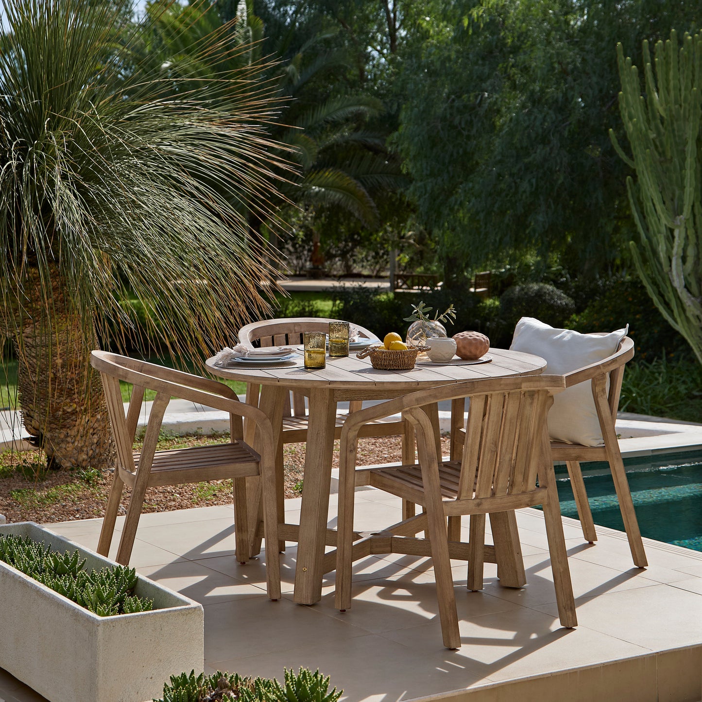 Shiro 4 Seater Round Wooden Garden Dining Set with Shiro Dining Chairs - 120cm
