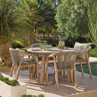 Shiro 4 Seater Round Wooden Garden Dining Set with Shiro Green Rope Dining Chairs - 120cm