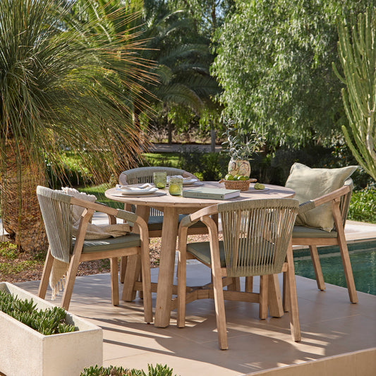 Shiro 4 Seater Round Wooden Garden Dining Set with Shiro Green Rope Dining Chairs - 120cm