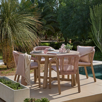 compare product Shiro 4 Seater Round Wooden Garden Dining Set with Shiro Pink Rope Dining Chairs - 120cm