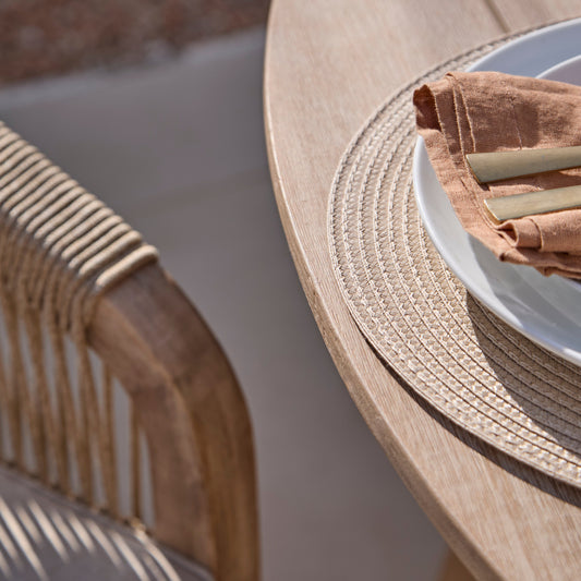 Shiro 4 Seater Round Wooden Garden Dining Set with Nala Cushioned Dining Chairs