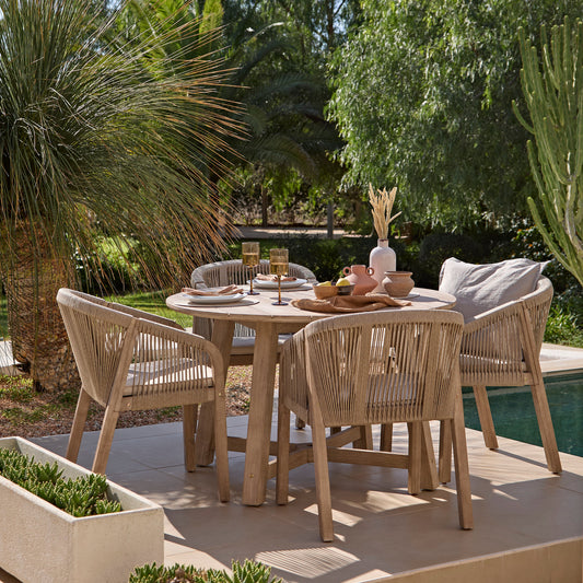 Shiro 4 Seater Round Wooden Garden Dining Set with Nala Cushioned Dining Chairs