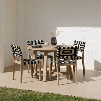 compare product Shiro 4 Seater Round Wooden Garden Dining Set with Saffron Black/Beige Dining Chairs