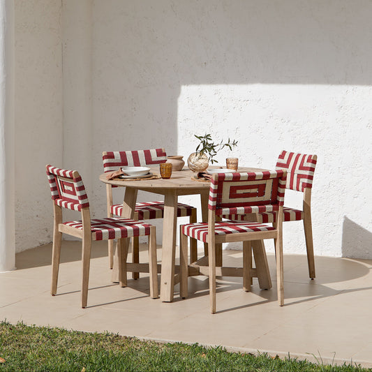 Shiro 4 Seater Round Wooden Garden Dining Set with Saffron Paprika/Beige Dining Chairs