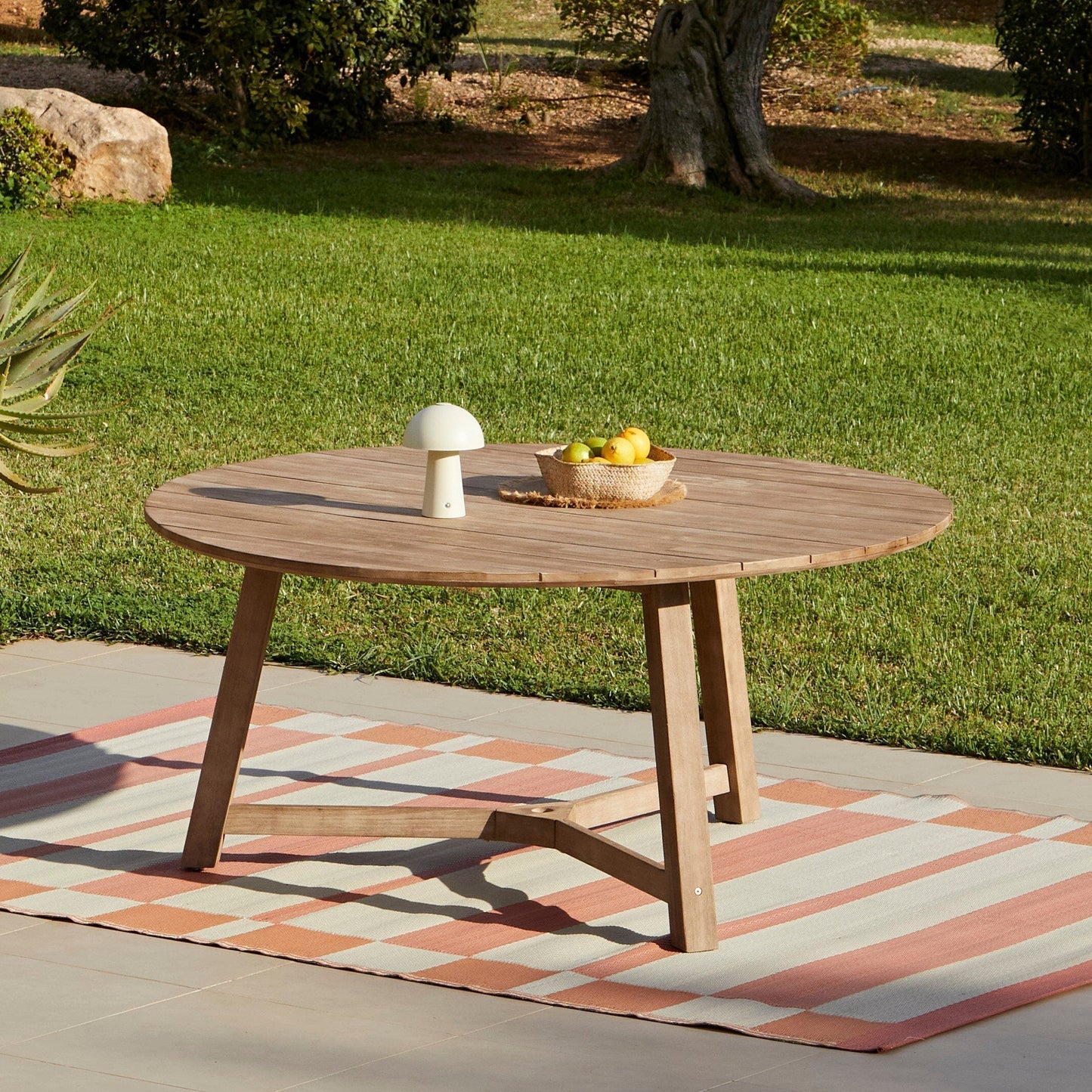 Shiro 6 Seater Round Wooden Garden Dining Set with Shiro Green Rope Dining Chairs - 160cm