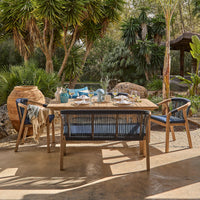 Shiro 6 Seater Wooden Garden Dining Set with 2 Shiro Benches & 2 Shiro Chairs - Navy Rope