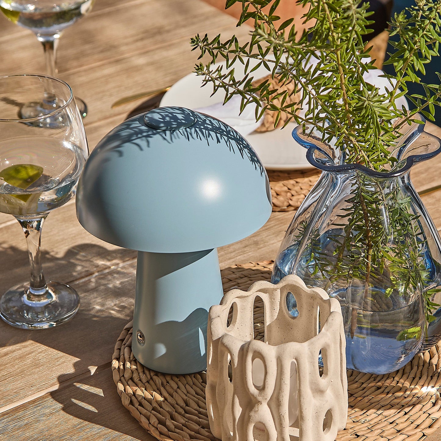 Shiro 6 Seater Wooden Garden Dining Set with 2 Shiro Benches & 2 Shiro Chairs - Navy Rope