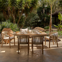 Shiro 6 Seater Wooden Garden Dining Set with Shiro Beige Rope Chairs & Bench - 180cm