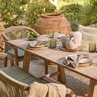 Shiro 6 Seater Wooden Garden Dining Set with Shiro Green Rope Chairs & Bench - 180cm