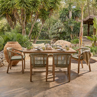 Shiro 6 Seater Wooden Garden Dining Set with Shiro Green Rope Chairs & Bench - 180cm