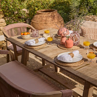 Shiro 6 Seater Wooden Garden Dining Set with Shiro Pink Rope Chairs & Bench - 180cm