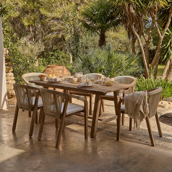 compare product Shiro 6 Seater Wooden Garden Dining Set with Shiro Beige Rope Dining Chairs