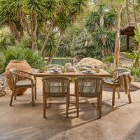 Shiro 6 Seater Wooden Garden Dining Set with Shiro Green Rope Dining Chairs