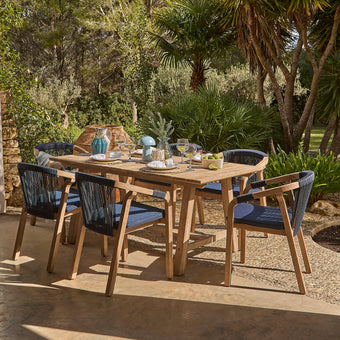 compare product Shiro 6 Seater Wooden Garden Dining Set with Shiro Rope Dining Chairs - Navy Rope