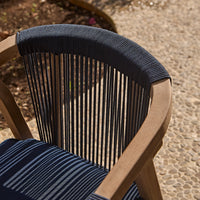 Shiro 6 Seater Round Wooden Garden Dining Set with Shiro Navy Rope Dining Chairs -160cm