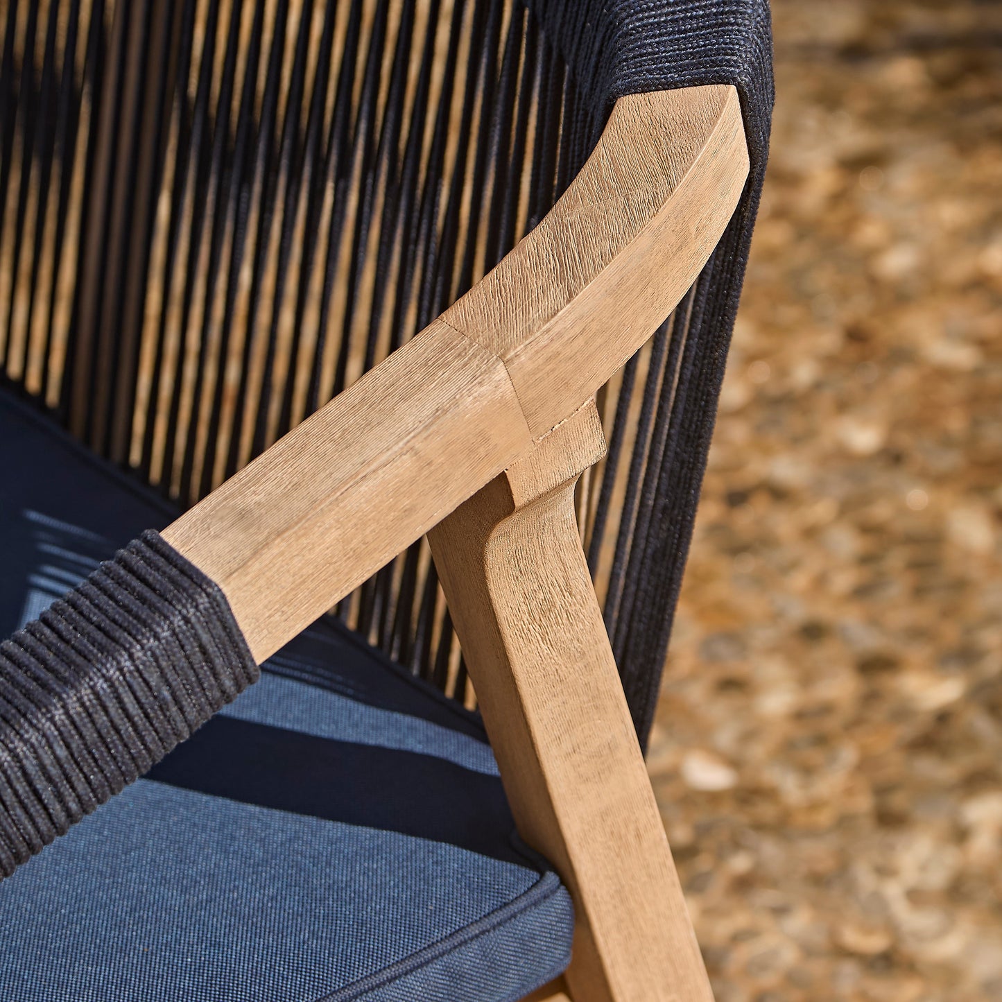 Shiro 6 Seater Wooden Garden Dining Set with Shiro Rope Dining Chairs - Navy Rope