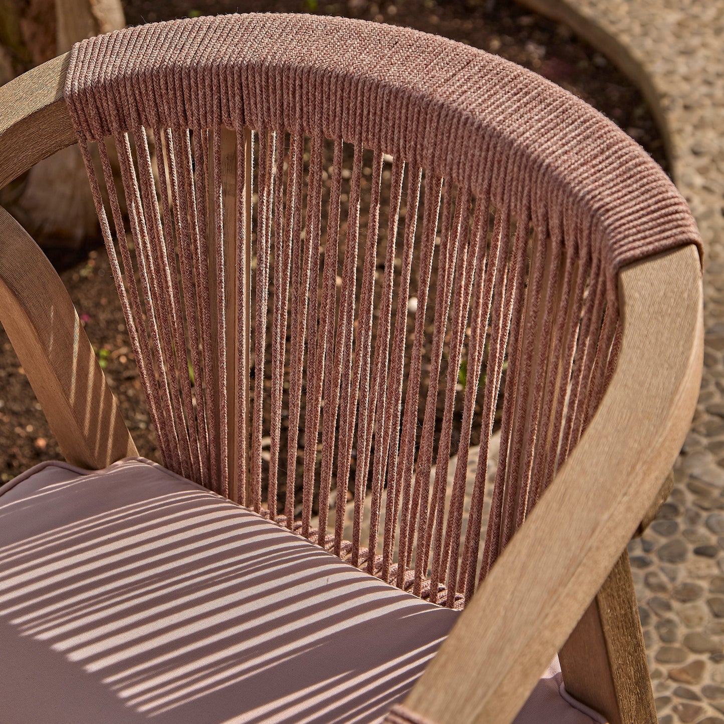 Shiro 6 Seater Wooden Garden Dining Set with Shiro Pink Rope Chairs & Bench - 180cm