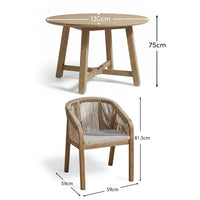 Shiro 4 Seater Round Wooden Garden Dining Set with Nala Cushioned Dining Chairs